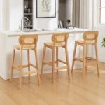 Solid wood rattan bar chair, rattan cushion, modern minimalist style bar counter stool, dining room high stool, backrest chair