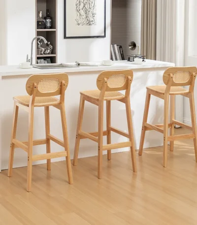 Solid wood rattan bar chair, rattan cushion, modern minimalist style bar counter stool, dining room high stool, backrest chair 1