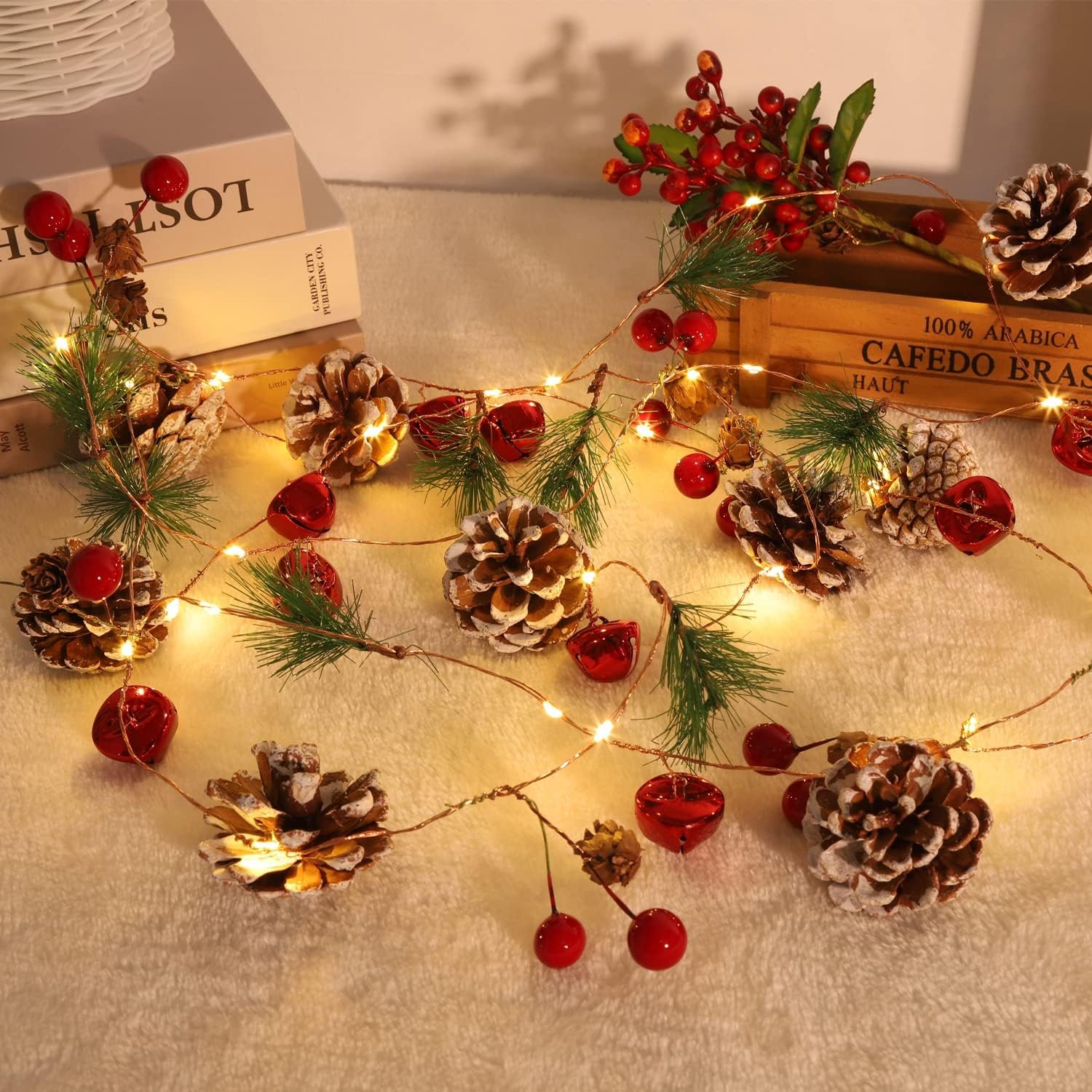 Christmas Decorations Indoor-10FT Enchanting Christmas Garland with 30 LED Lights Battery Operated-Realistic Red Berries & Pine Cones Decor for Tree,Fireplace Mantel,Indoor Holiday Home Decor - Image 2