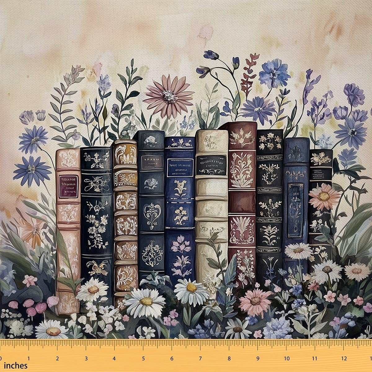 Erosebridal Vintage Book Fabric by The Yard Rustic Flowers Waterproof Outdoor Fabric Literary Lover Modern Reading Upholstery Fabric Retro Readers Library Bookshelf Decor Fabrics, 1 Yard - Image 2