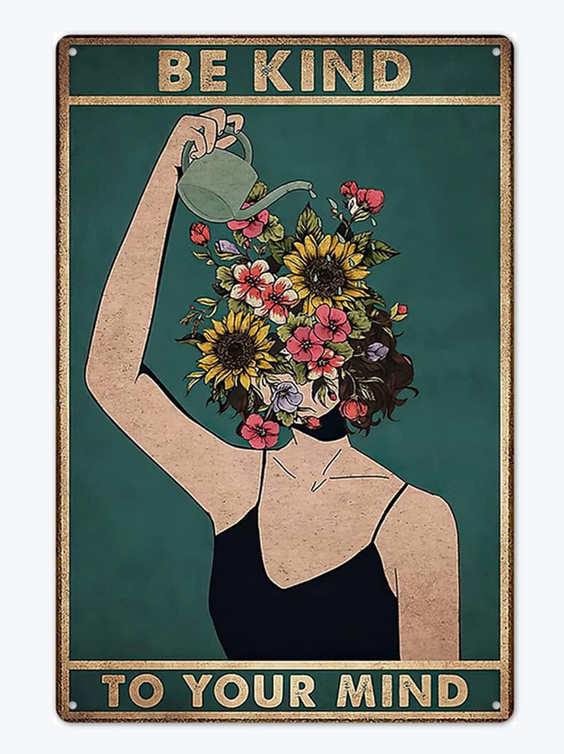 Fmcmly Be Kind to Your Mind Vintage Tin Signs Hippie Boho Wall Art Encouragement Gifts for Women Home Office Bedroom Living Room Cafes Wall Decor 8x12 Inch - Image 2