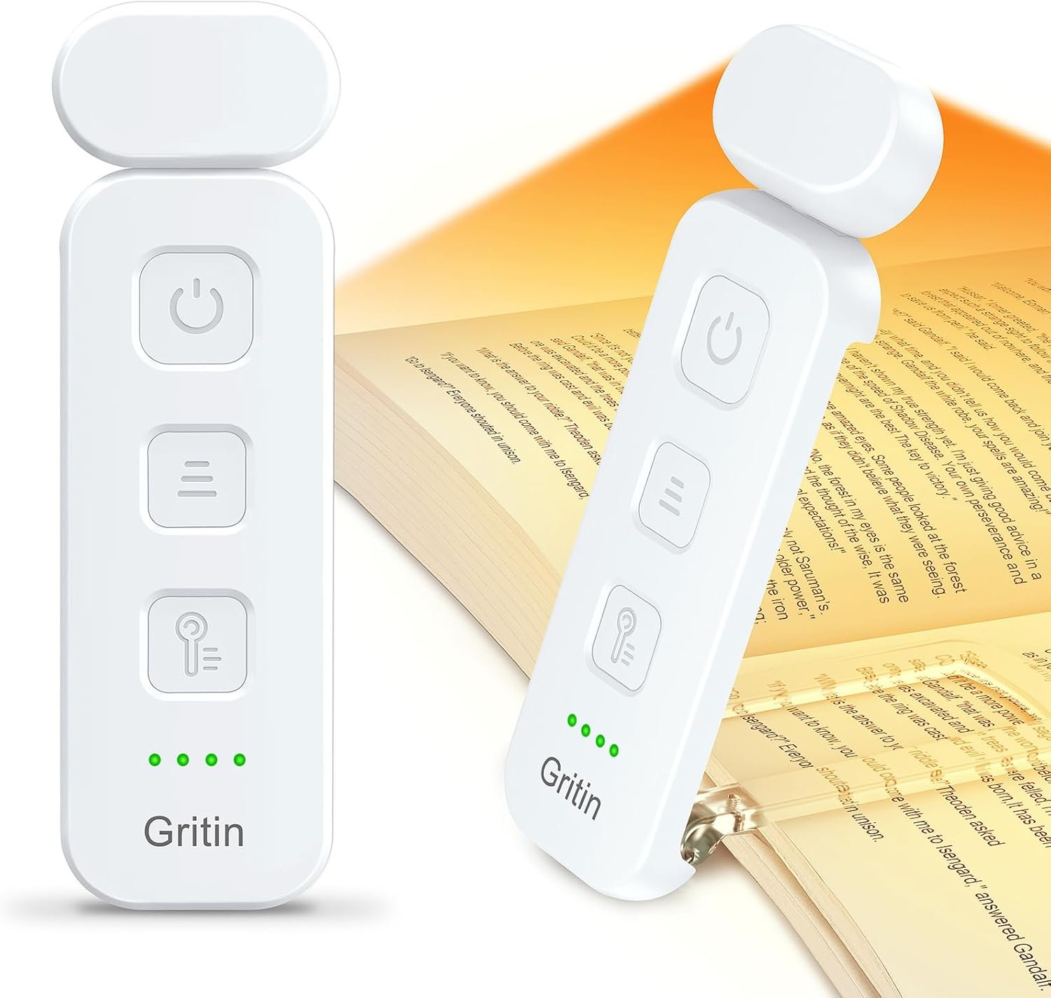 Gritin Reading Light, Rechargeable Book Light for Reading in Bed - Eye Caring 3 Color Temperatures, 5-Level Dimmable Brightness, Long Lasting, Compact Size Clip on Book Lamp for Bookworms-White - Image 2
