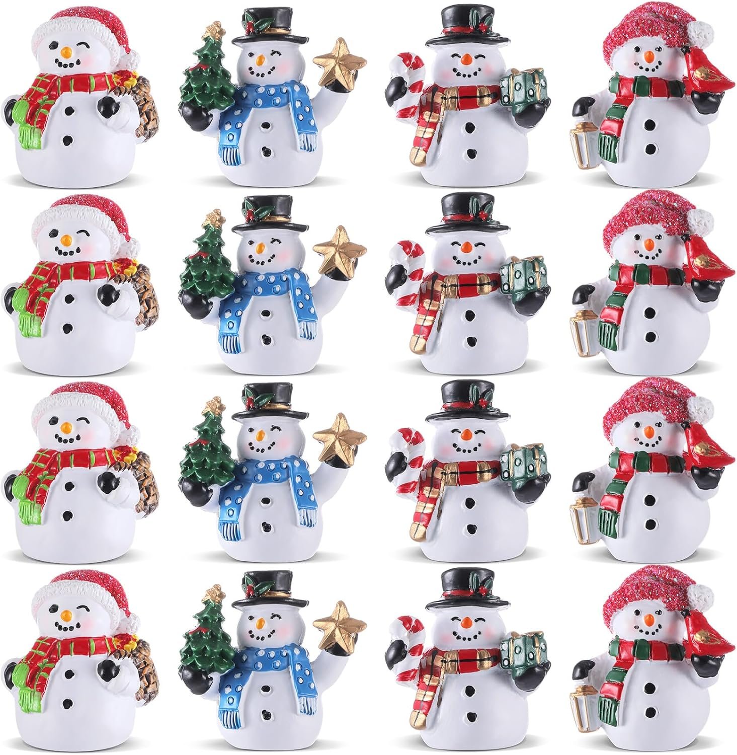Honoson 12 Pcs Christmas Cute Snowman Figurines Winter Miniature Glittered Figurines Resin Micro Landscapes Winter Snow Decoration for Christmas Birthday Home Decorations Gift(Colorful Snowman) - Image 2