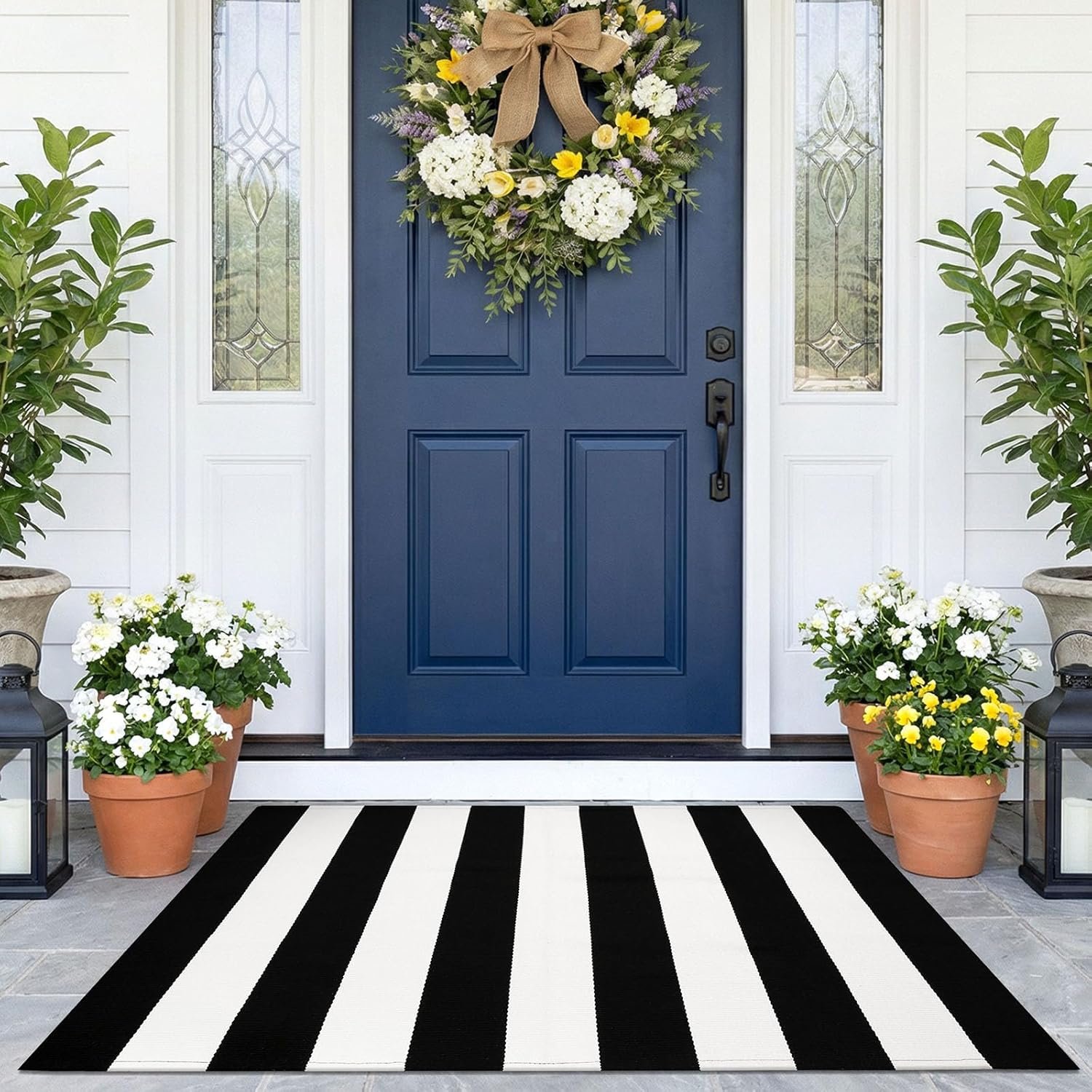 KOZYFLY Black and White Area Rug 27.5x43 Inches Striped Front Door Rug Cotton Washable Indoor Outdoor Rug Doormats Outdoor Small Striped Rugs for Kitchen Entryway Patio Front Porch Decor - Image 2