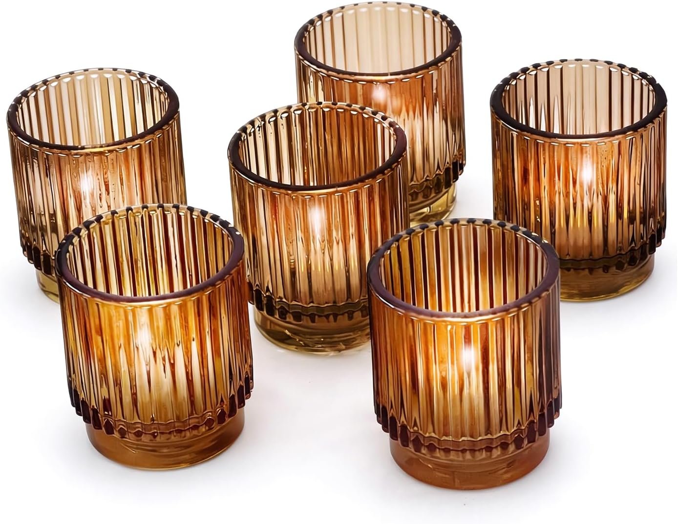 Kate Aspen Vintage Glass Tealight & Amber Votive Candle Holders (Set of 6) Rustic Fluted Candle Holder Set, Boho Home Decor, Wedding Table Centerpieces, Farmhouse Kitchen Table Decor - Image 2