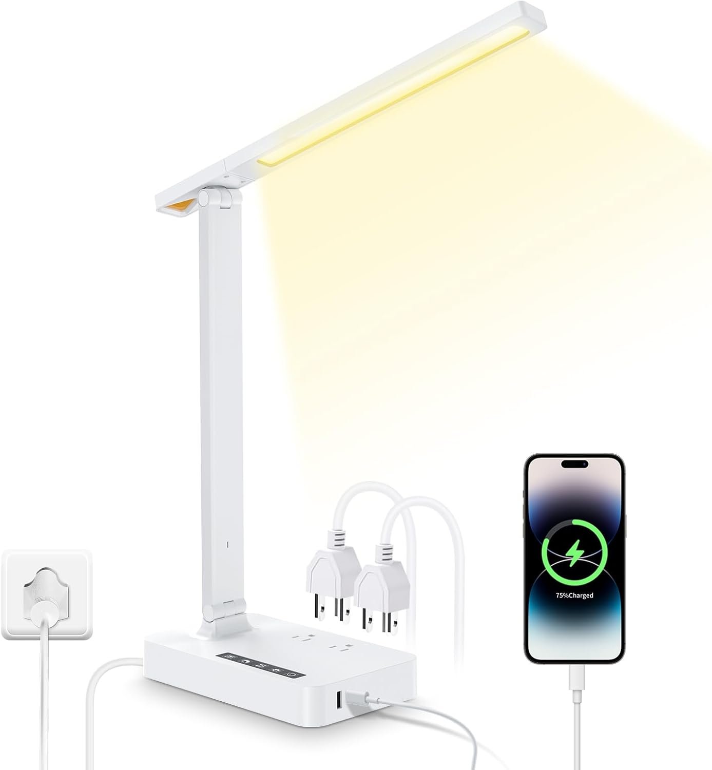 LAOPAO Desk Lamp with USB Charging Port: Power Strip with Surge Protection - 1 Type-C, 1 USB-A Charging Port, 2 AC Power Outlets, Desk Lamps for Home Office College Dorm Room Essentials - Image 2