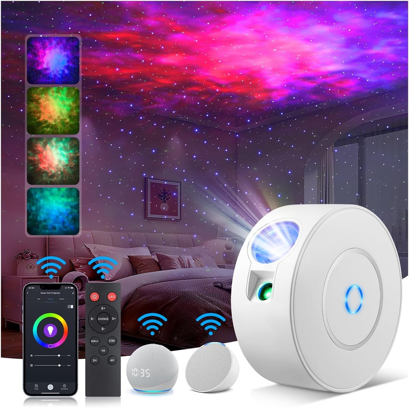 Laser Safety Certified Star Projector, 900+ Sq.ft Wall Ceiling Coverage, 3-Way Control (App/Alexa/Manual),16M Color Galaxy Light for Kids Adults Bedroom, Room Decor, Party, Valentines Day Gifts - Image 2