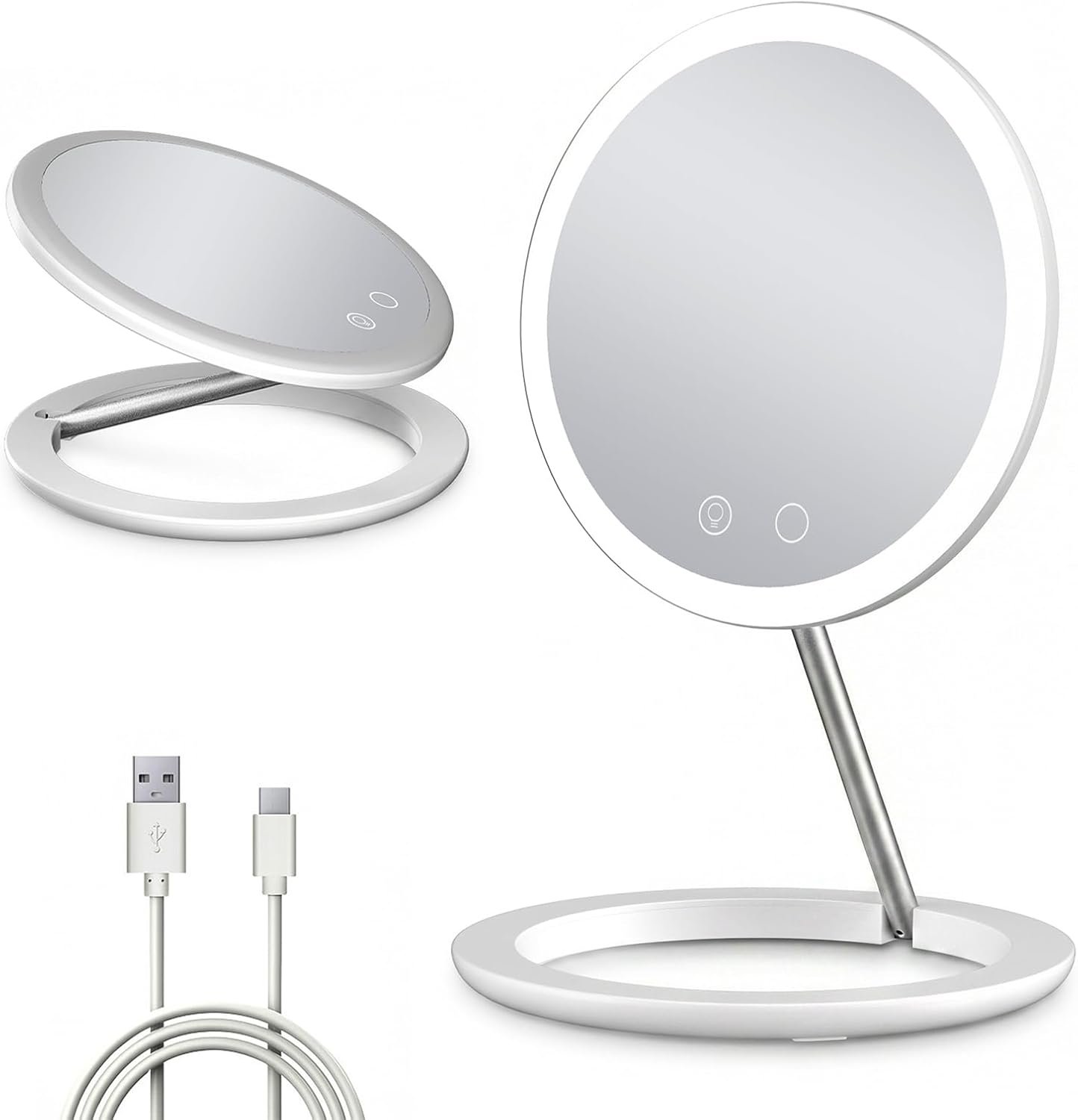 Lightweight Travel Makeup Mirror with Lights, Brightness Adjustable Vanity Mirror with 3 Colors, Rechargeable Height Adjustable Foldable Portable Beauty Mirror for Desk & Travel - Image 2