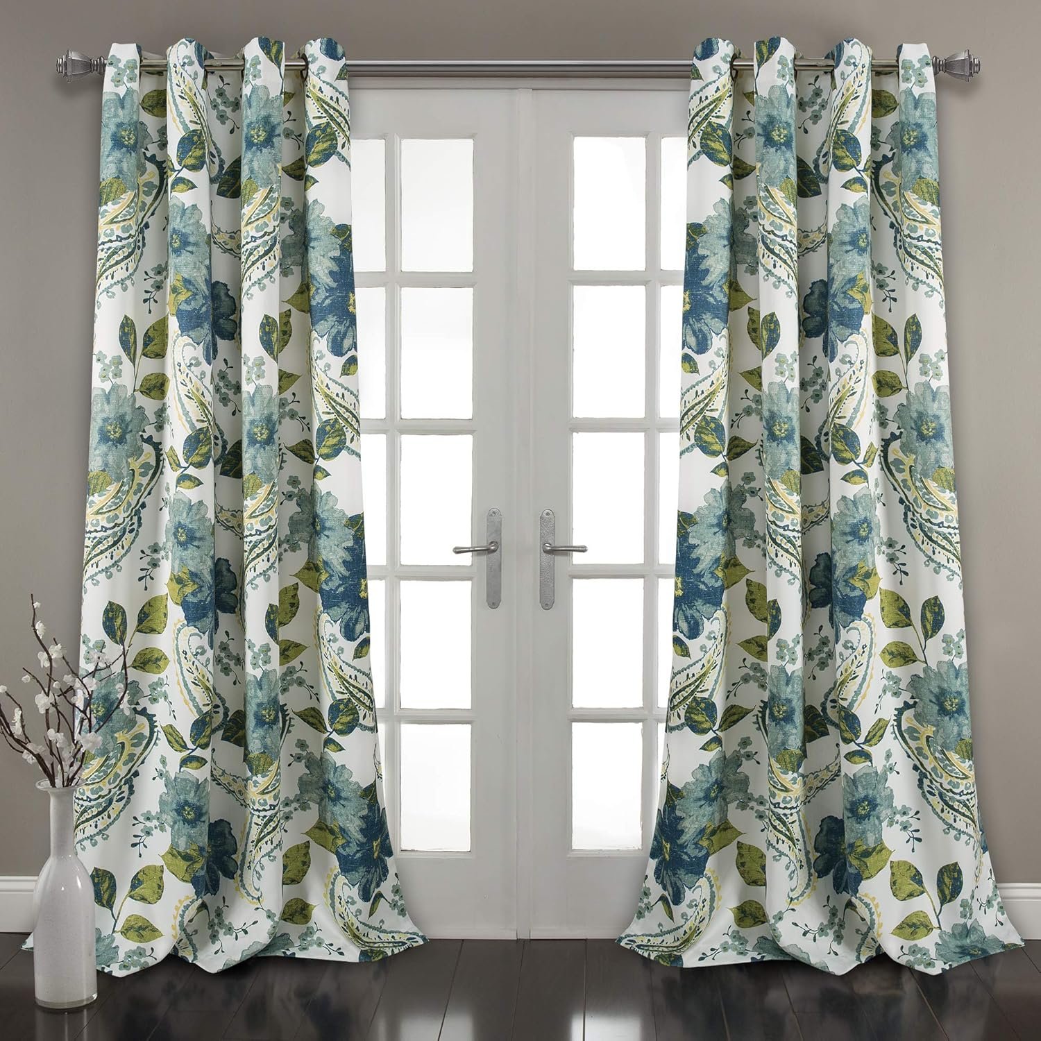Lush Decor Floral Paisley Light Filtering Window Curtain Panel Pair, 52"W x 84"L, Blue - Image 2