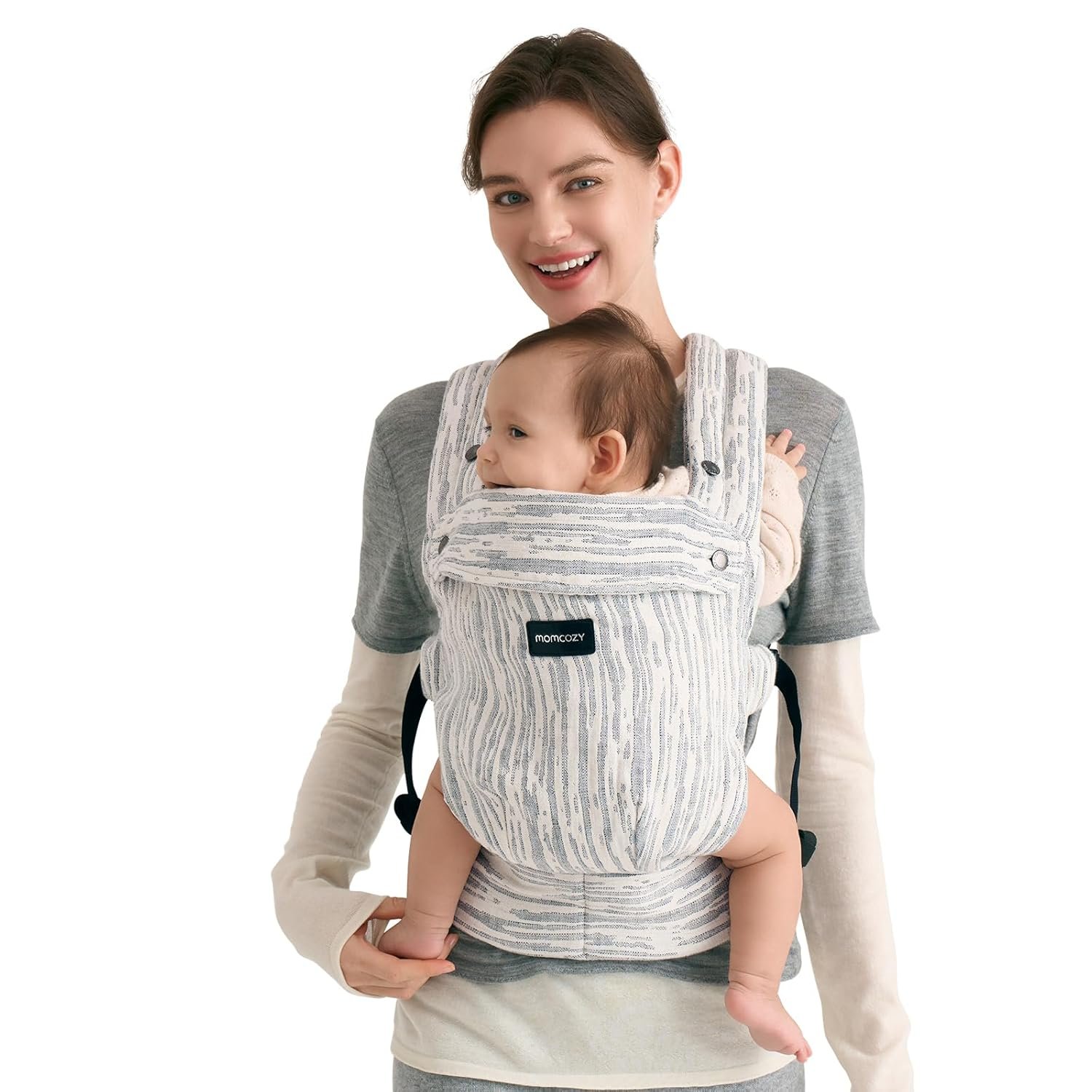 Momcozy Baby Carrier - Ergonomic, Cozy and Lightweight Carrier for 7-45lbs, Effortless to Put On, Ideal for Hands-Free Parenting, Enhanced Lumbar Support, Time Heritage Beige - Image 2