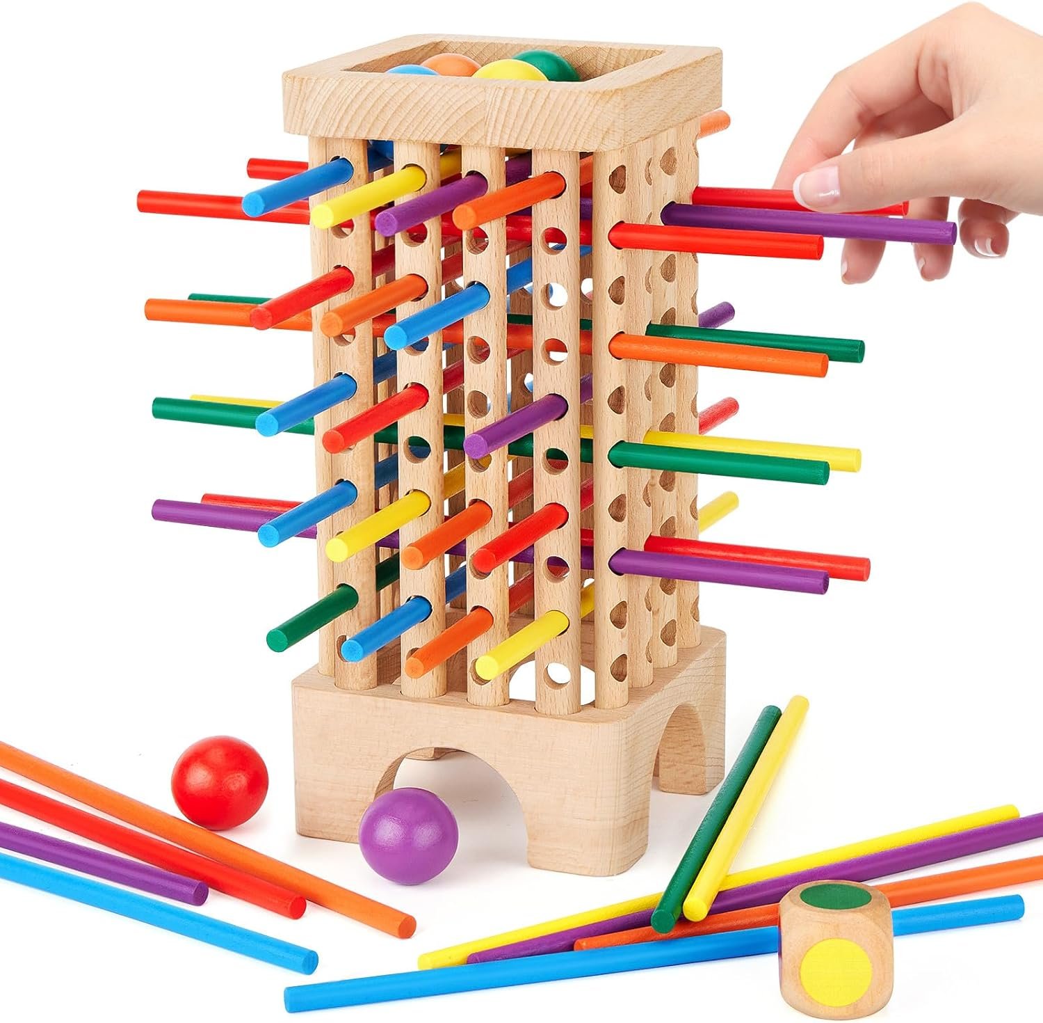 Montessori Game Wooden Board Games, 42 Colorful Sticks Dice Game Math Learning Toys for 3 4 5 6 Year Olds, Builds Fine Motor Skills & Counting, Family Travel Games for 3 Year Olds Gift for Kids - Image 2
