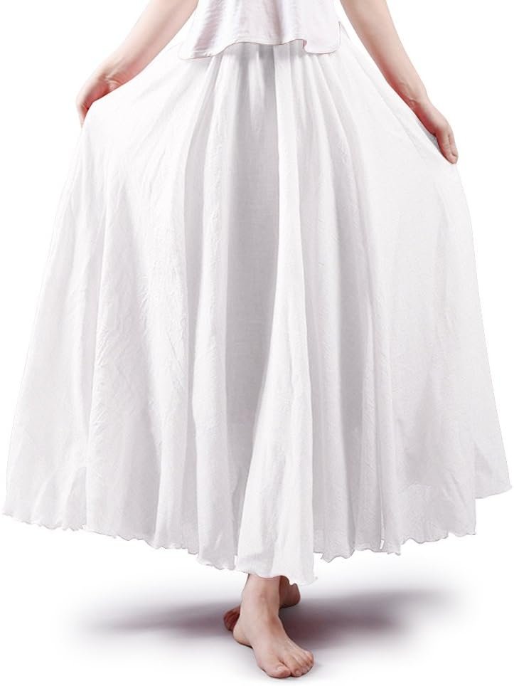 OCHENTA Women's Long Flowy Maxi Skirt Cotton Linen Boho A-Line Skirts for Ren Faire, Cottagecore & Beach (S-L & Girl) - Image 2