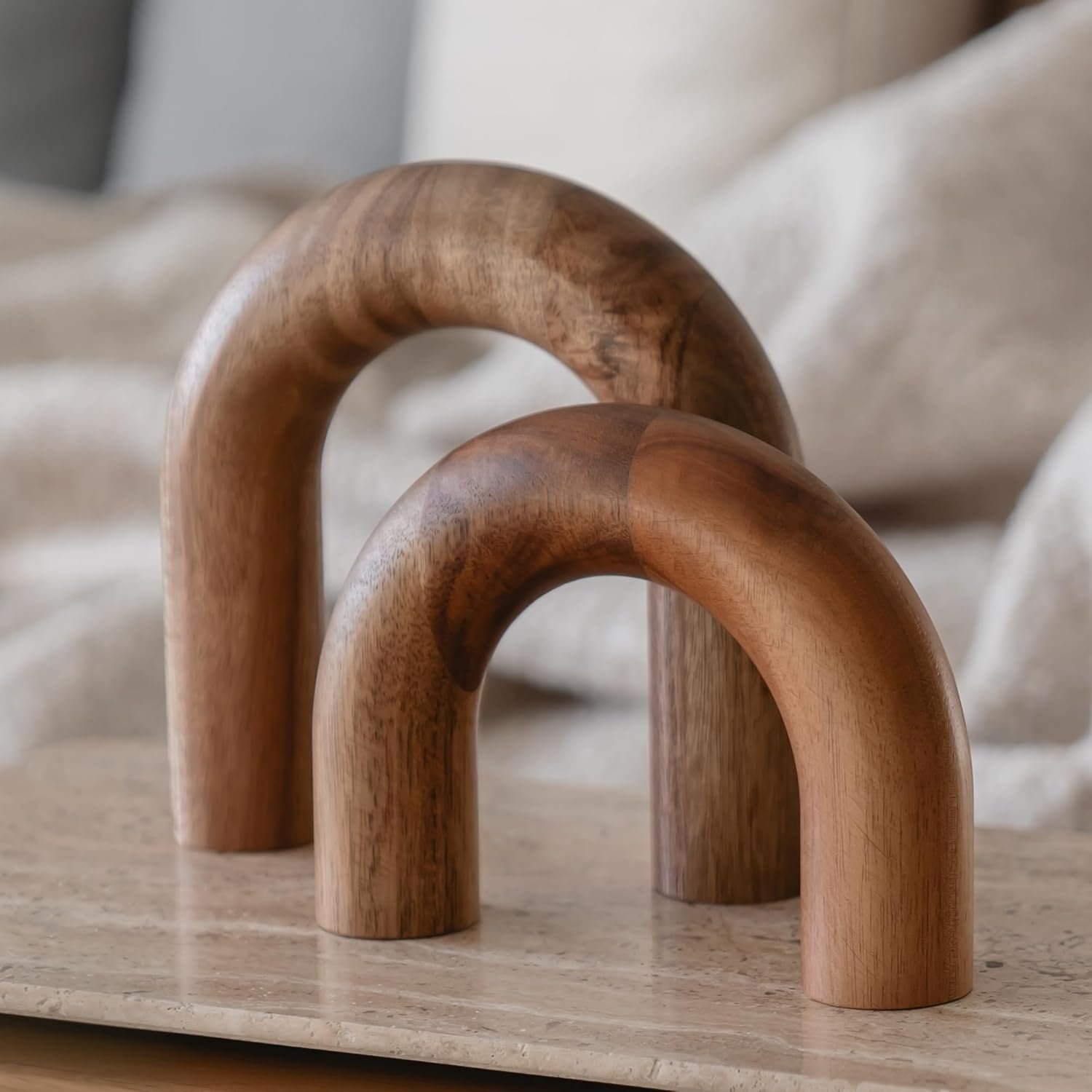 PEAKOLY Wood Arch Bookshelf Decor - Modern Shelf Decor Accents, Decorative Objects for Coffee Table, Entryway Table Sculptures, Minimalist Home Decorations for TV Console, Built in Shelves and Mantle - Image 2