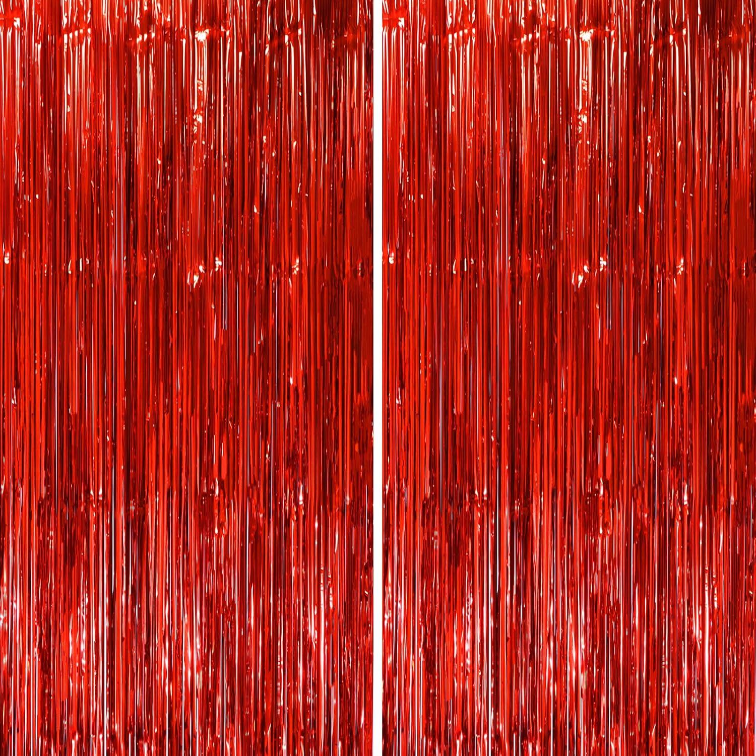 Voircoloria 2 Pack Red Tinsel Foil Fringe Curtains, Red Party Decorations, Metallic Tinsel Party Streamers Backdrop for Birthday Red Carpet Christmas Graduation Carnival Valentine's Party Decorations - Image 2