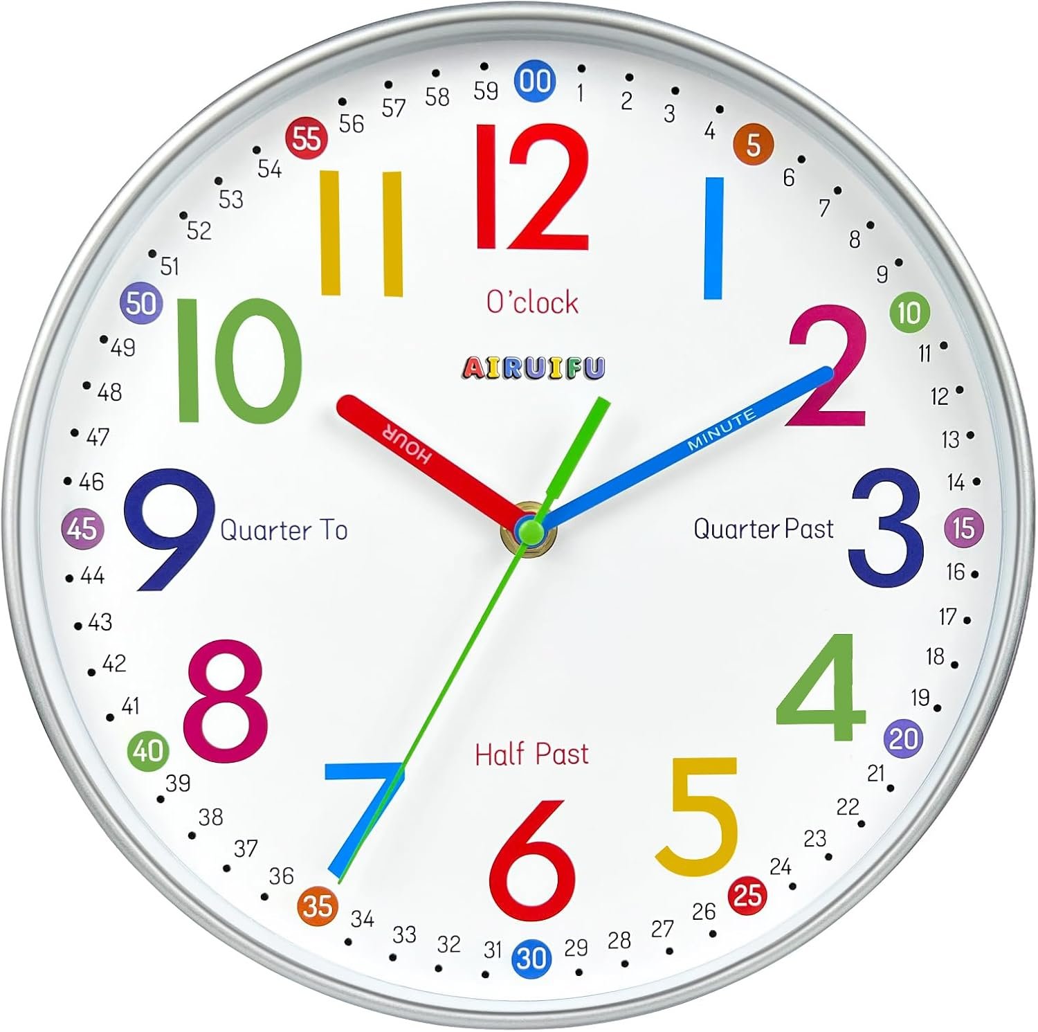 Wall Clock for Kids Learning Tell Time Easily Non-Ticking Battery Operated Kids Teaching Time Clock- Analog Colorful Clock Decorative for Kids Room,Classroom,School,nursery school,playroom(10 Inch) - Image 2