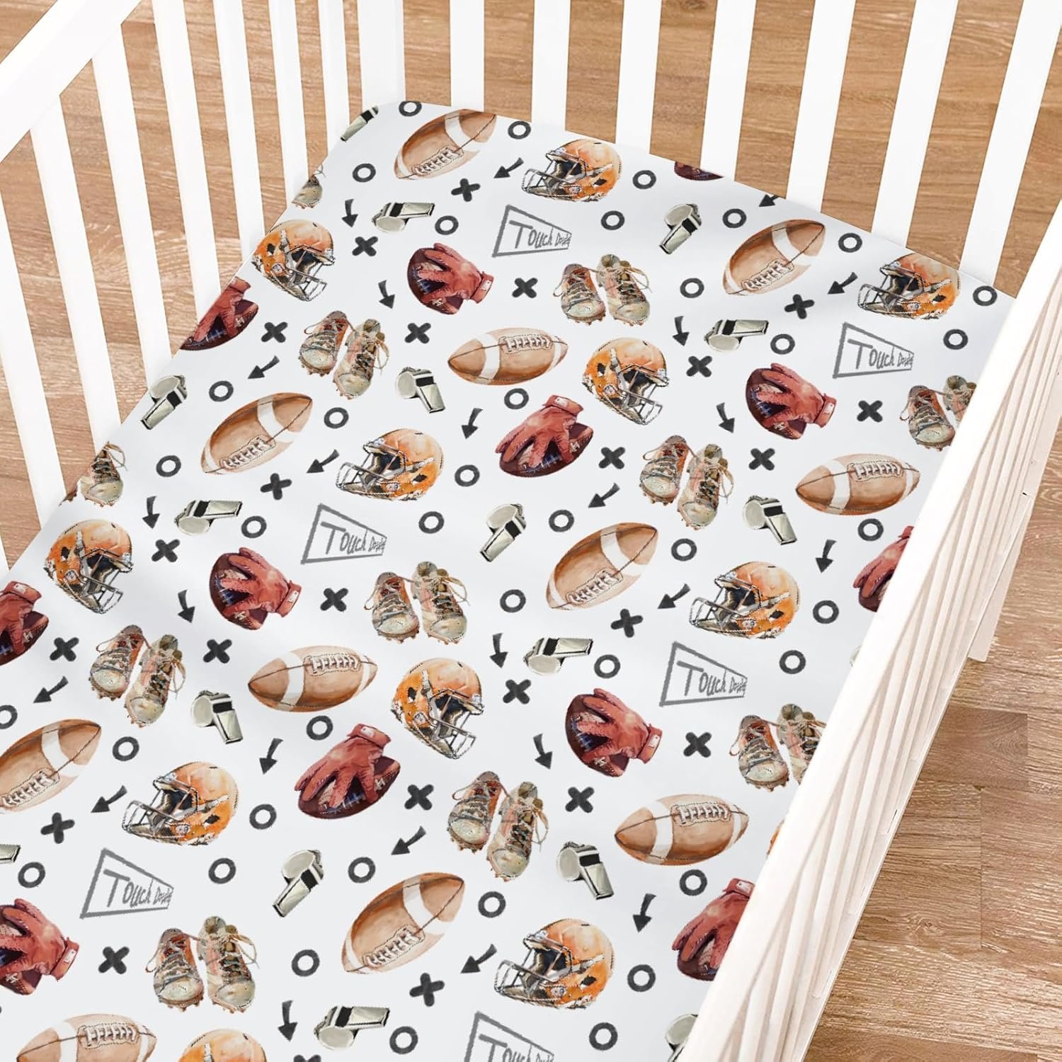 Watercolor American Football Baby Crib Sheets for Boy Girl 52"x28" Outdoor Baby Sports Soft Bed Sheet for Standard Crib and Toddler Mattresses Sports Lovers Gift Snug Fitted Crib Mattress Covers - Image 2