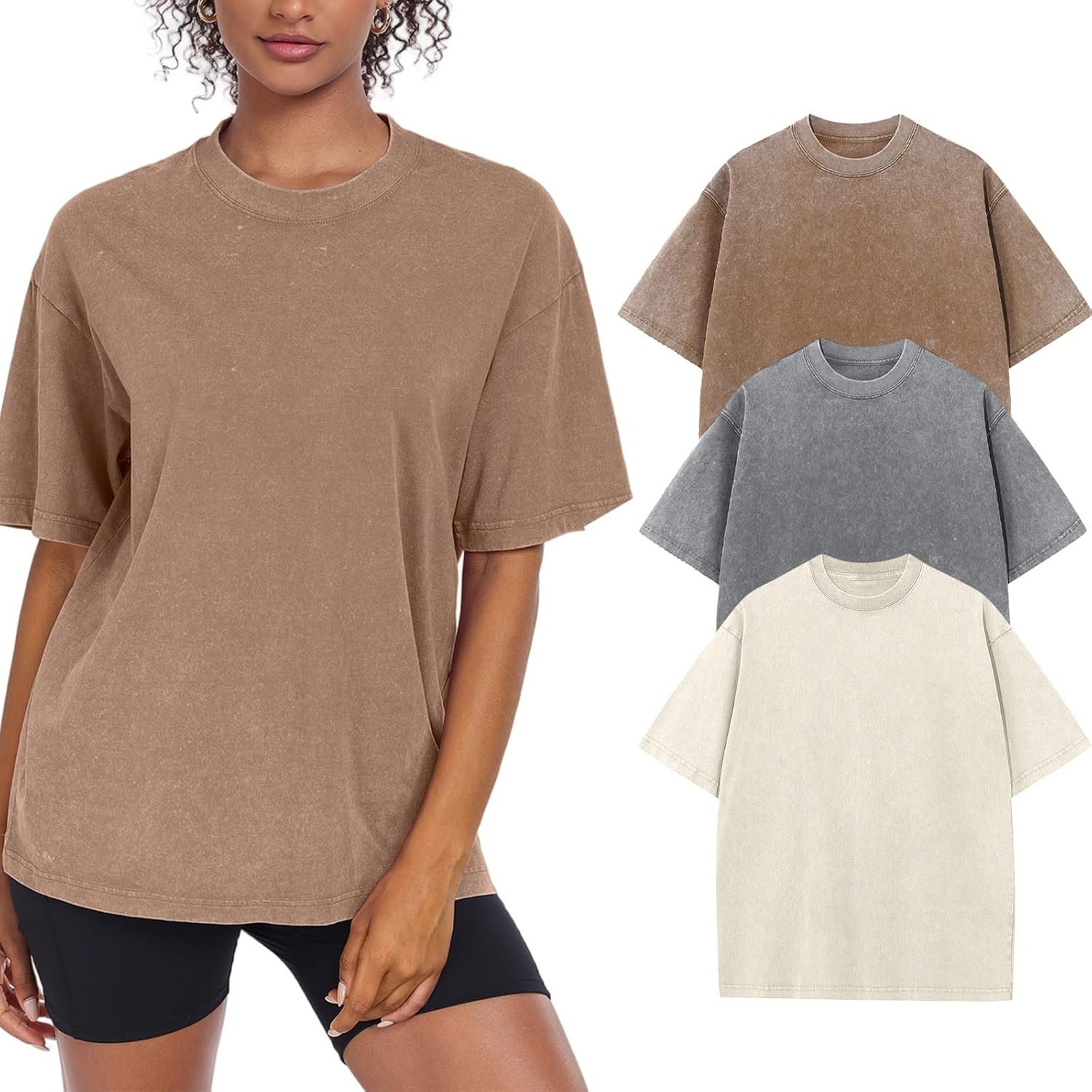 Womens Washed Vintage Oversized T-Shirt Baggy Workout Tops Short Sleeve Cotton Tshirts Streetwear Boyfriend Tee - Image 2