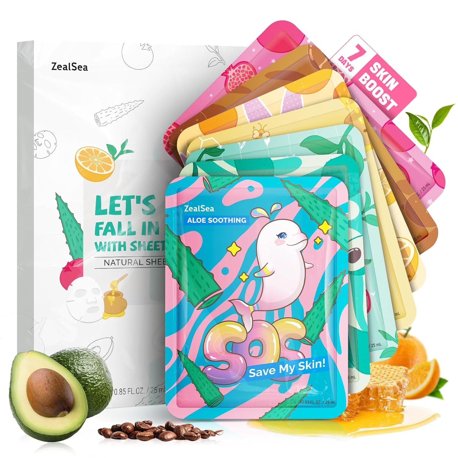 ZealSea Face Masks Skincare for Women, Variety 7Days Facial Sheet Mask Set for Deep Hydrating & Glow, Daily Self-Care Gift & Family Moment for Teens Kids Girls Birthday Party, Safe for all Skin types - Image 2