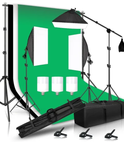 Photography Lighting Kit With 2x2M Photo Background Muslin Backdrops Softbox Light Stand Portable Bag Soft BoxFor Photo Studio