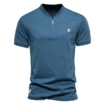 AIOPESON 100% Cotton Men’s T-shirt  Solid Color Casual V-neck Zipper T shirt for Men New Summer High Quality Brand Men Tops Tees