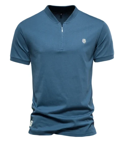 AIOPESON 100% Cotton Men's T-shirt  Solid Color Casual V-neck Zipper T shirt for Men New Summer High Quality Brand Men Tops Tees 1