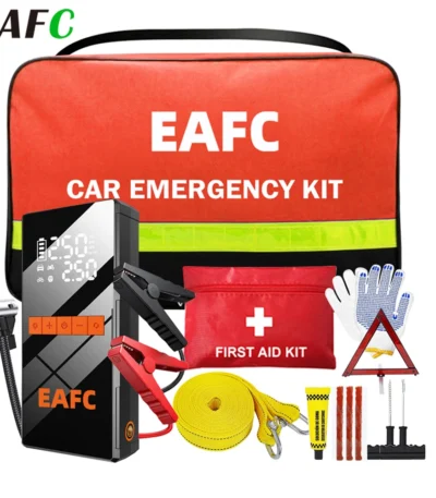 EAFC Roadside Assistance Emergency Kit Car Emergency Kit Emergency Kit with JumpStarter with Air PumpTire repair kit,First aid kit,Tow ROP 1