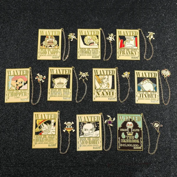 One Piece Luffy Zoro Wanted Metal Bookmarks for Book Lover Book Mark School Supplies Collection Gift for Anime Fans
