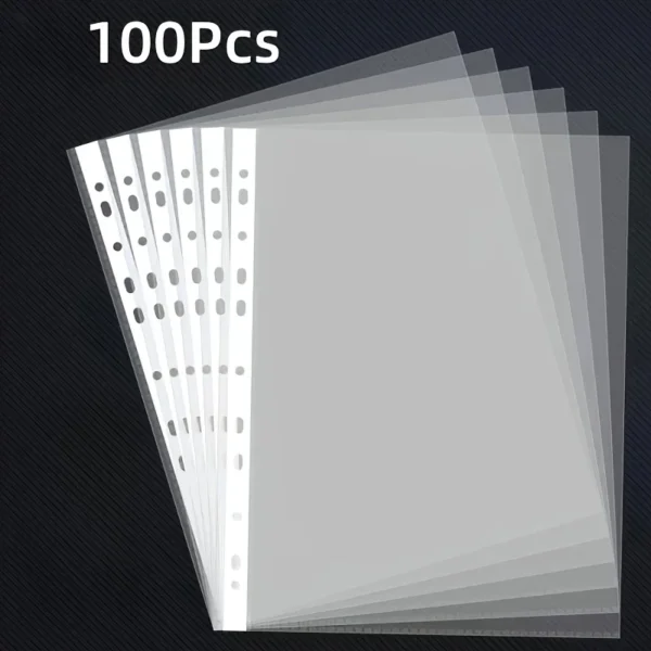 50/100pcs Clear A4 Plastic File Folders – 11-Hole 3-Ring Binder Compatible, Durable PP Document Sleeves for Office, School, Home