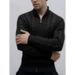 AIOPESON 2024 Classic Zip Up Jacket Men Cotton Solid Color Fleece Lined Winter Warm Outdoor Sports Luxury Casual Mens Outerwear