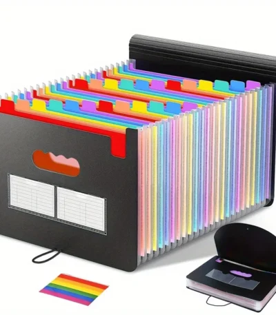 25/13 Pockets Plastic Three Sided Sealed Hanging Rope Flip Organ Bag A4 Multi-layer Folder Office File Storage Bag 1