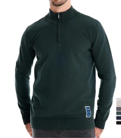 AIOPESON Mens Quarter Zip Cotton Pullover Sweaters Solid Color Casual Social Knit Mock Neck Polo Sweaters for Men 1