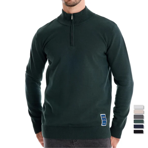 AIOPESON Mens Quarter Zip Cotton Pullover Sweaters Solid Color Casual Social Knit Mock Neck Polo Sweaters for Men