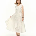 DUSHU 2026 Summer Women Embroidered Tie-Waist Sleeveless A-Line Dress White Flowy Boho Midi Shift Coquette Quiet Luxury Style