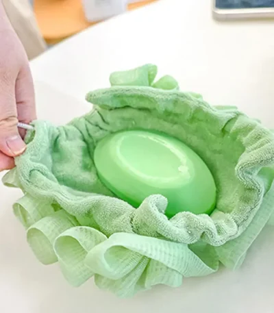 2-In-1 Bath Ball Towel Loofah With Drawstring Closure For Soap Soft Exfoliating Mesh Shower Sponge Skin Care Bathing Tool