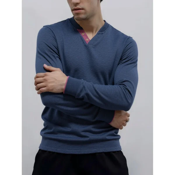 AIOPESON Henley Collar T Shirt Men 100% Cotton Long Sleeve Solid Color Autumn Warm Casual Classic Mens Top