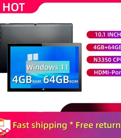 Windows 11 Tablet 10.1 INCH 4GB RAM 64GB ROM 64bit Intel Atom N3350 Quad Core Dual Cameras 1920 X 1200 IPS Type-C USB 3.0 Port 1