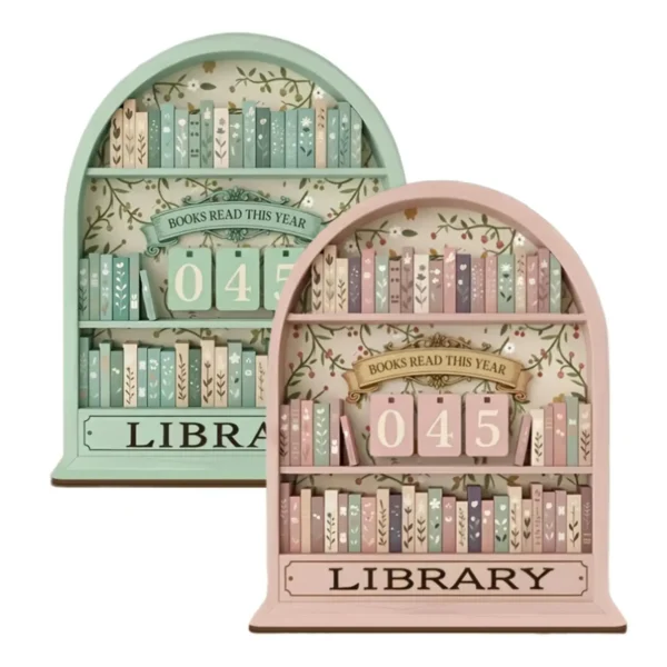 Vintage Wooden Book Counter Tracker Book Count Sign Reading Accessories for Home Office Classroom Bookstore Desktop Ornament