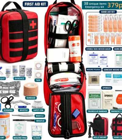 379pcs All-Purpose Emergency First Aid Kit Portable Emergency Bag,Survival Carry-On for Outdoor Activities, Camping, Hunting 1