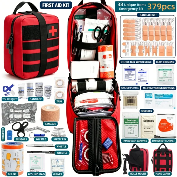 379pcs All-Purpose Emergency First Aid Kit Portable Emergency Bag,Survival Carry-On for Outdoor Activities, Camping, Hunting