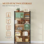 Bookcase 6 Tier Standing Shelf with Metal Frame Storage Shelf Freestanding Shelf Open Shelves for Study Office Living Room