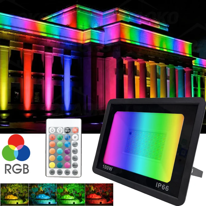 RGB LED Floodlight Reflector Outdoor Lighting 220V 50W 100W IP66 Waterproof Spotlight Landscape Garden Fountain Decorative Lamps RGB LED Floodlight Reflector Outdoor Lighting 220V 50W 100W IP66 Waterproof Spotlight Landscape Garden Fountain Decorative Lamps