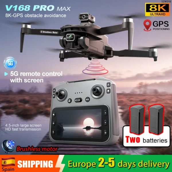 Local shipping V168 MAX Drone GPS 5G WiFi FPV with screen LCD HD, double camera, obstacle avoidance, hover by optical flux, brushless motor, foldable, RTF
