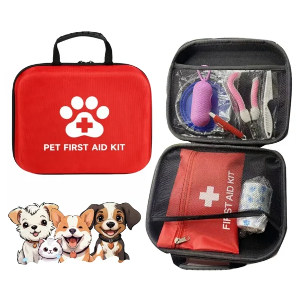 38Pcs Dog Cat First Aid Kit Emergency Care with Tick Remover Leash Pet Medical Supplies for Travel Hiking Home Essentials