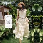MISHOW Women’s Vintage Polka Dot Midi Dress 2026 Summer Ruffle V Neck Sleeveless Tiered Cake Dresses with Waist Belt MXF24L2675