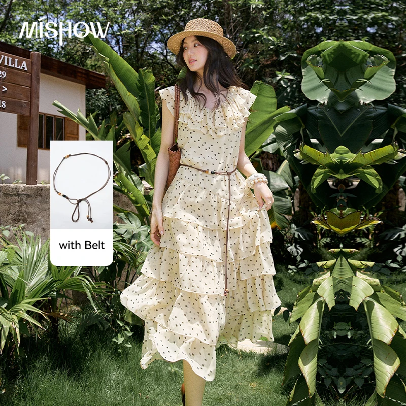 MISHOW Women’s Vintage Polka Dot Midi Dress 2026 Summer Ruffle V Neck Sleeveless Tiered Cake Dresses with Waist Belt MXF24L2675 MISHOW Women’s Vintage Polka Dot Midi Dress 2026 Summer Ruffle V Neck Sleeveless Tiered Cake Dresses with Waist Belt MXF24L2675