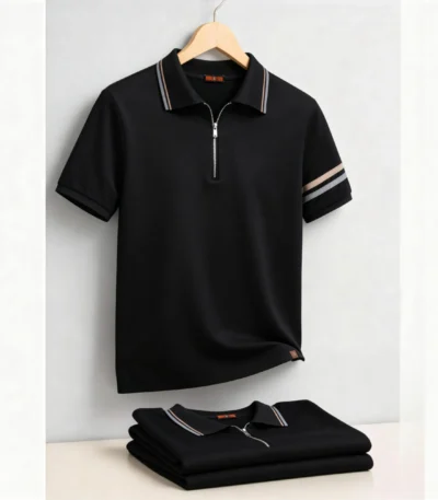 AIOPESON Men's Lightweight Breathable Polo Shirt Half Zipper Collar Solid Color Casual Summer Fashion Top 1