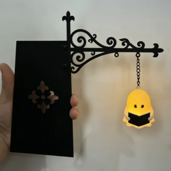 Cute Ghost Reading Book Hanging LED Lamp Halloween Gift for Book Lovers Wall Mount Decor Warm Soft Glow Study Reading Lantern