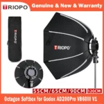 TRIOPO 55cm 65cm 90cm 120cm Foldable Octagon Softbox Tripod Grip for Godox V860III V1 AD200Pro Yongnuo Speedlite Flash Light
