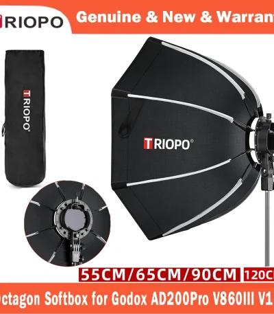 TRIOPO 55cm 65cm 90cm 120cm Foldable Octagon Softbox Tripod Grip for Godox V860III V1 AD200Pro Yongnuo Speedlite Flash Light