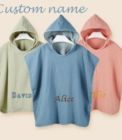 Personalized Name Customed Baby Kids Hooded Cape Sleeveless Poncho Outwear Beach Swimwear Coverup Bath Robe Towel Wrap Childrenn